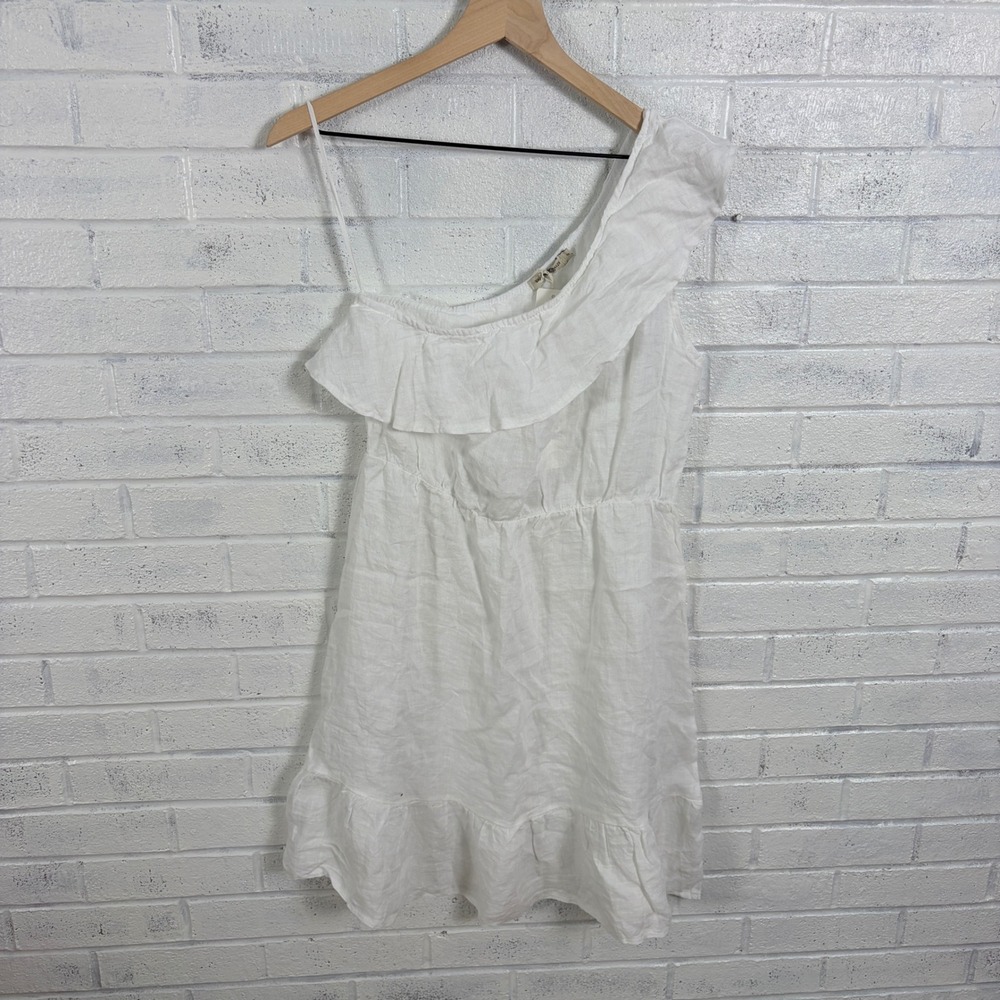 Valentina Naldi One Shoulder Linen Dress Womens S White Ruffle Made in Italy